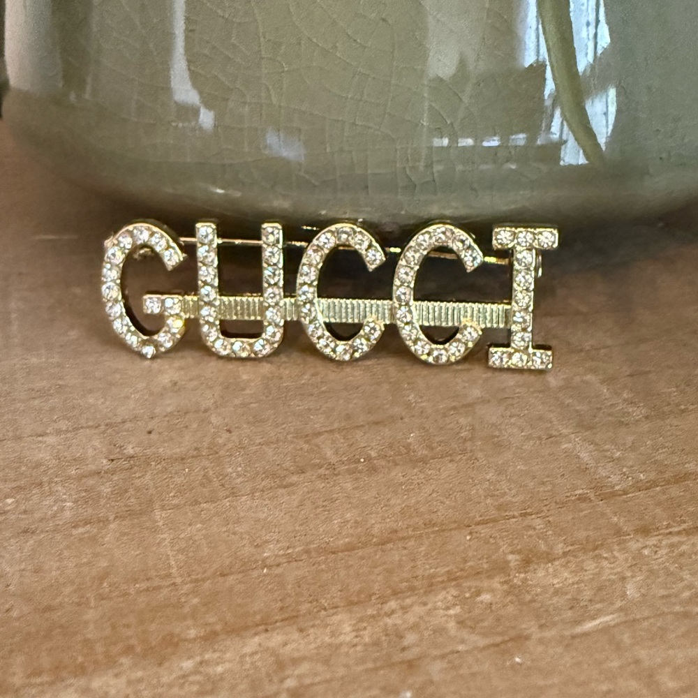Gold Tone Rhinestone  Letter Statement Brooch
